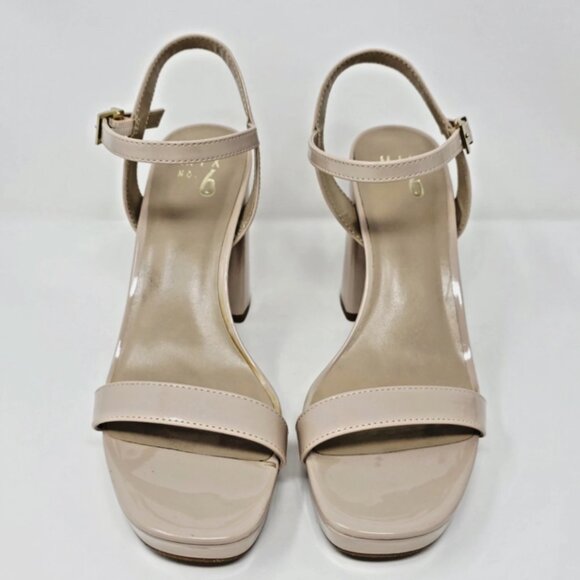 Beige Nude Patent Platform Open Toe Block Heel Sandal Womens 8.5 Baddie Chunky - Picture 3 of 11